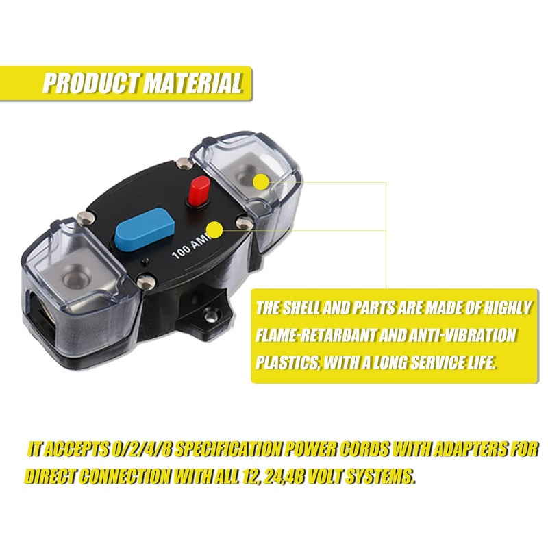 EPLZON 100A 12-48 Volt DC Self Recovery Circuit Breaker with Manual Reset Button for Automotive Rv Marine Boat (100Amp) - Image 4